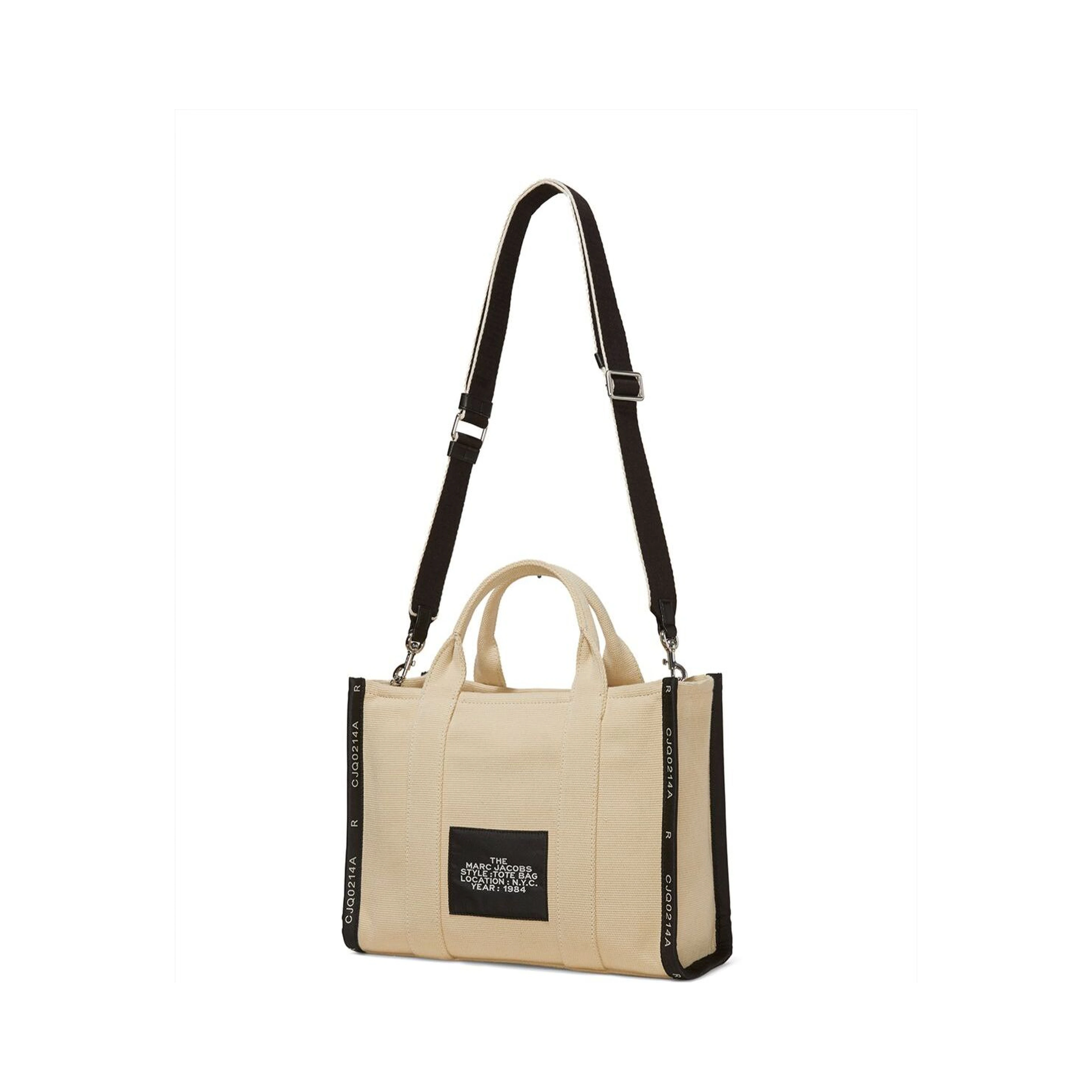 Small Tote Beige Tote with Contrasting Logo Embroidery in Cotton and Polyester Woman Marc Jacobs