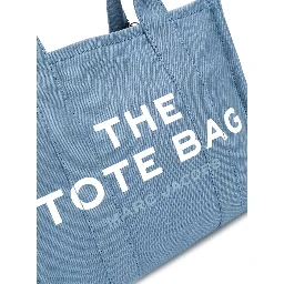 Light Blue Canvas Traveler Tote Handbag with Logo Print