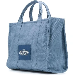 Light Blue Canvas Traveler Tote Handbag with Logo Print