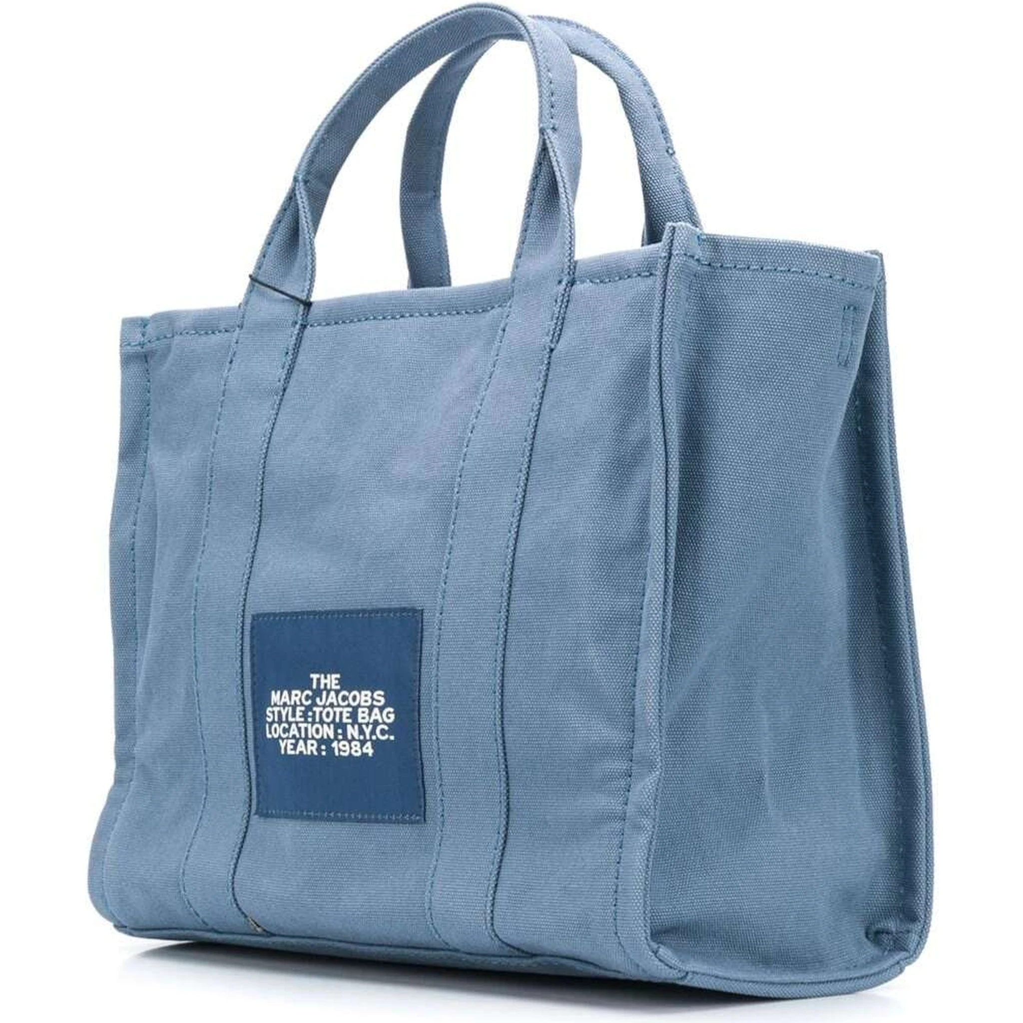 Light Blue Canvas Traveler Tote Handbag with Logo Print