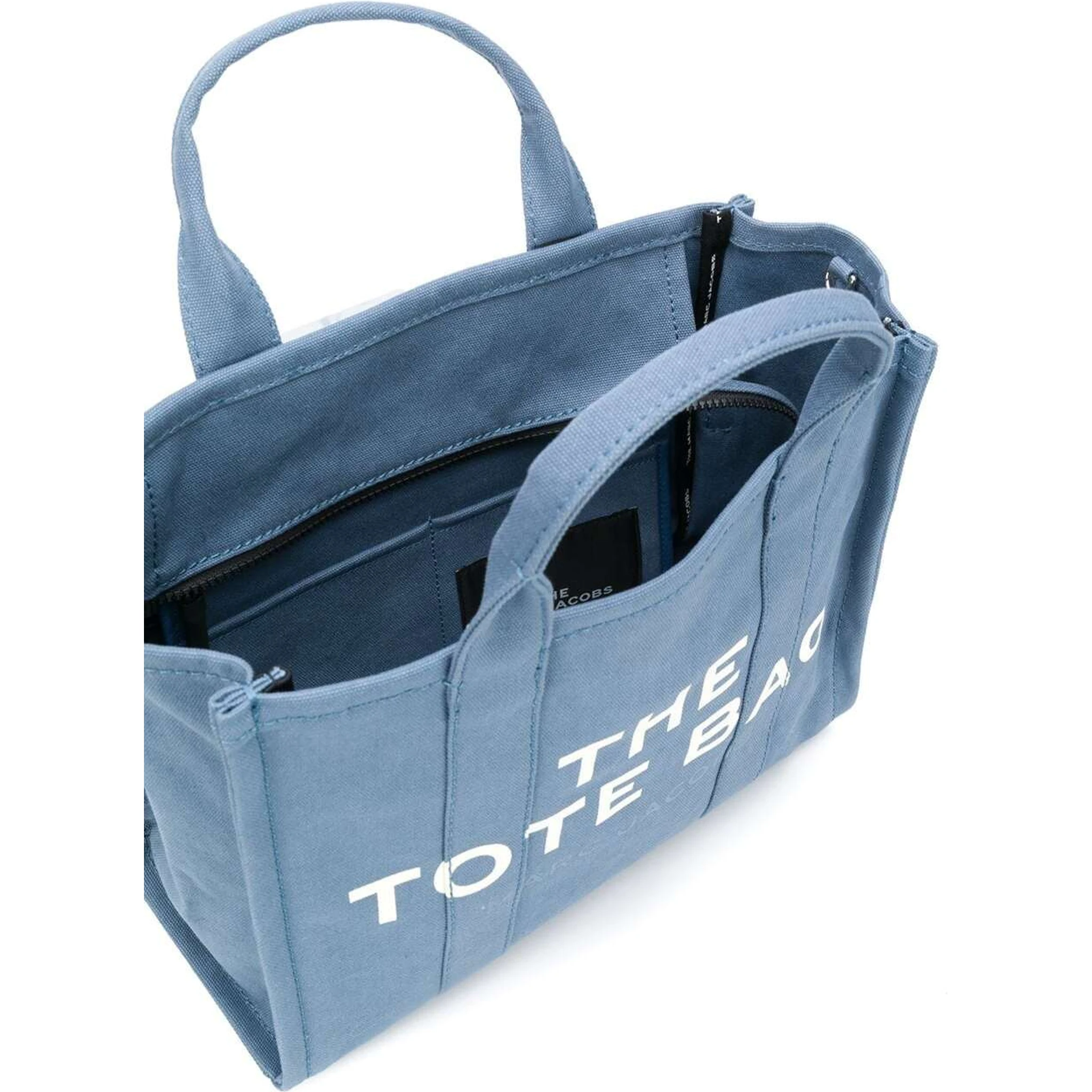 Light Blue Canvas Traveler Tote Handbag with Logo Print