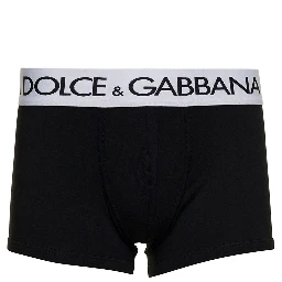 Black Boxer Briefs with Branded Waistband in Stretch Cotton Man