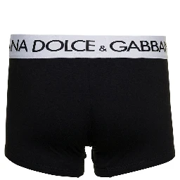 Black Boxer Briefs with Branded Waistband in Stretch Cotton Man