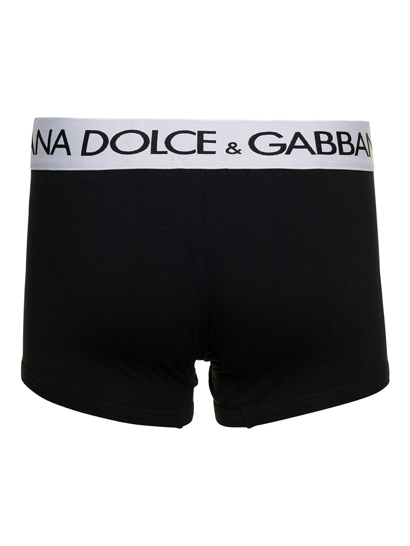 Black Boxer Briefs with Branded Waistband in Stretch Cotton Man