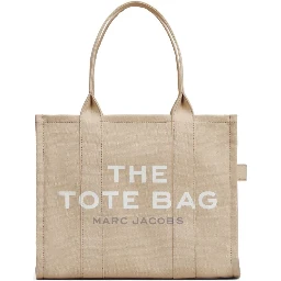 The Large Tote Beige Shoulder Bag with Contrasting Logo Print in Cotton Black Woman