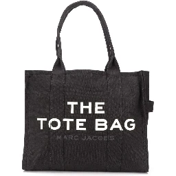 The Large Tote Black Tote Bag with Contrasting Logo Print in Cotton Black Woman