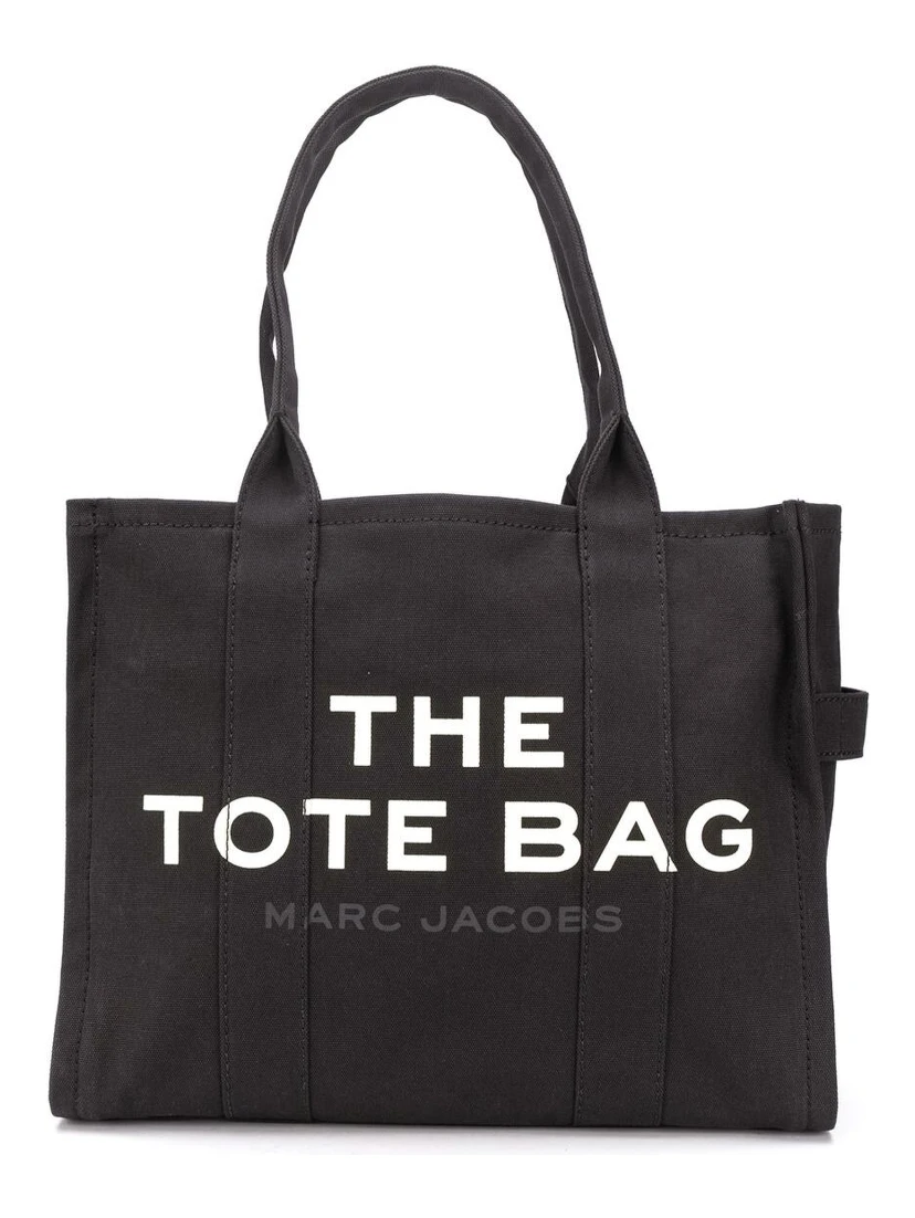 The Large Tote Black Tote Bag with Contrasting Logo Print in Cotton Black Woman
