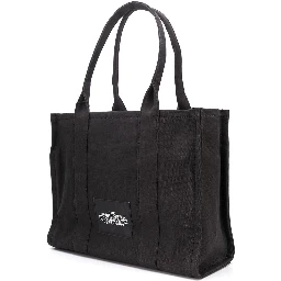 The Large Tote Black Tote Bag with Contrasting Logo Print in Cotton Black Woman