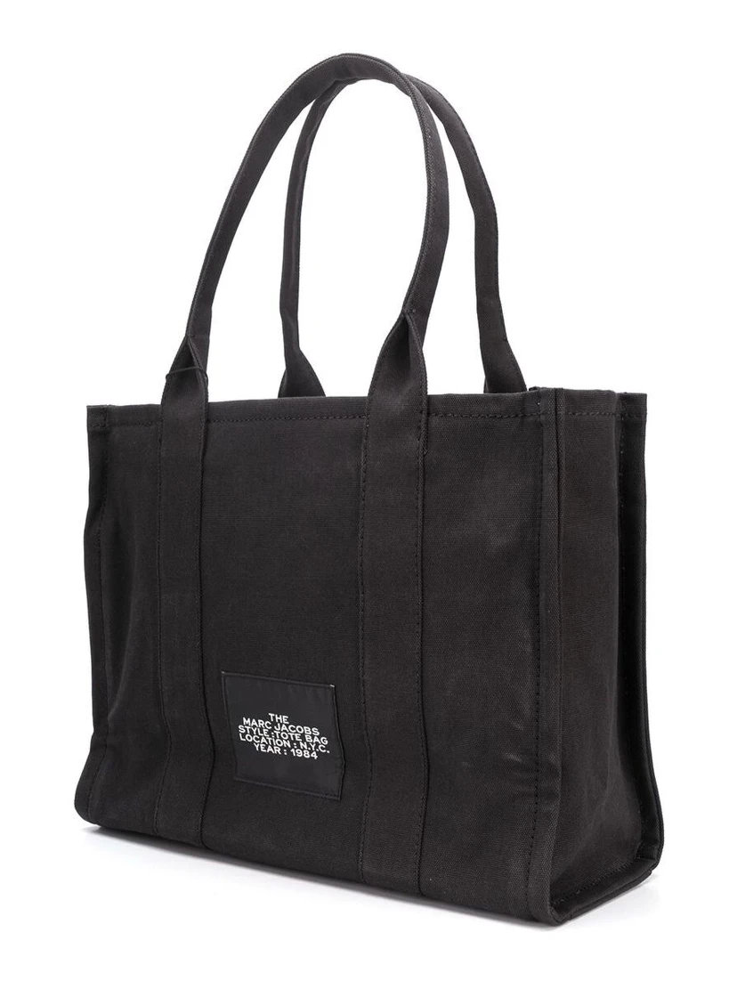 The Large Tote Black Tote Bag with Contrasting Logo Print in Cotton Black Woman