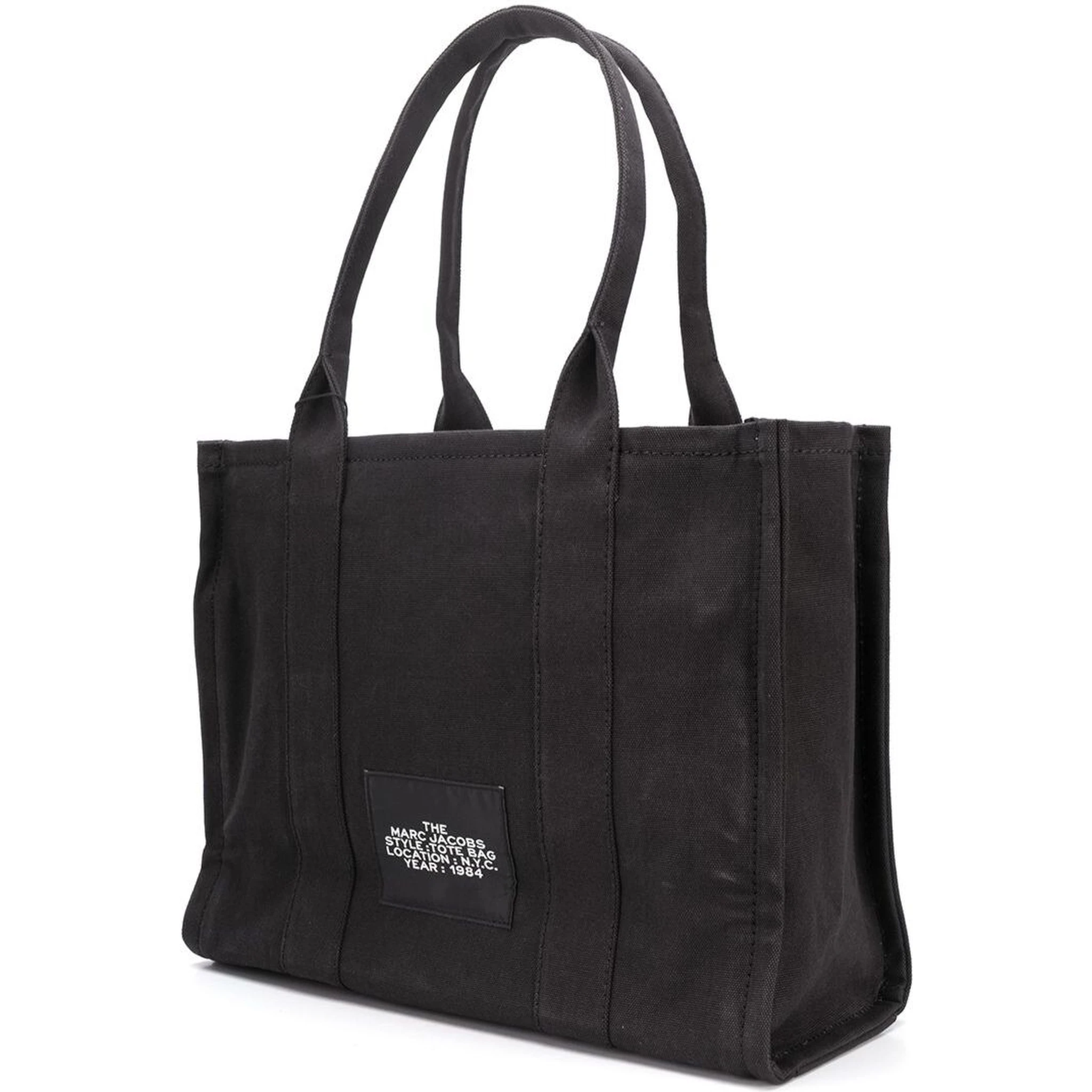 The Large Tote Black Tote Bag with Contrasting Logo Print in Cotton Black Woman