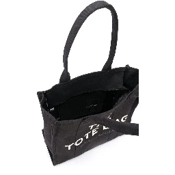 The Large Tote Black Tote Bag with Contrasting Logo Print in Cotton Black Woman
