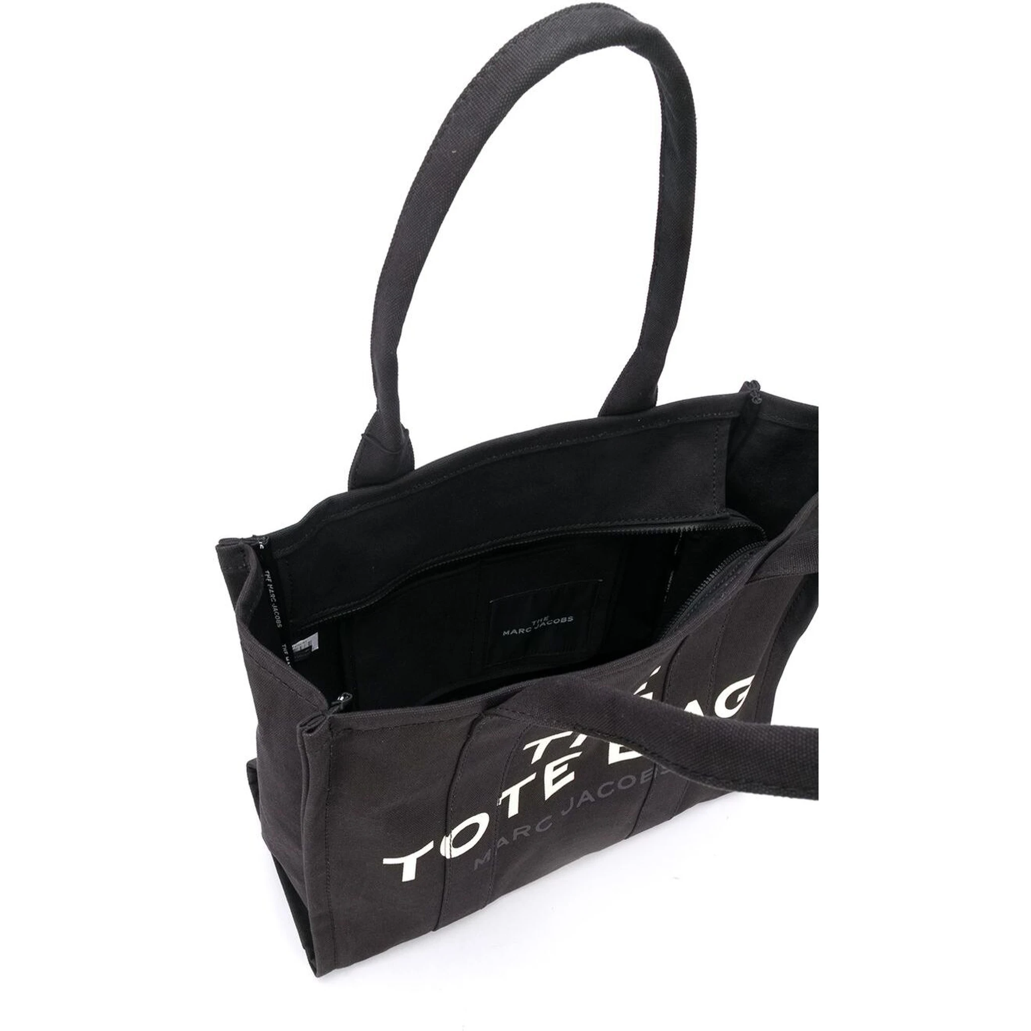 The Large Tote Black Tote Bag with Contrasting Logo Print in Cotton Black Woman