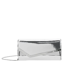 Emmie Metallic Envelope Clutch with Logo Lettering on the Front and Chain-Link Shoulder Strap in Leather and Fabric Blend Woman