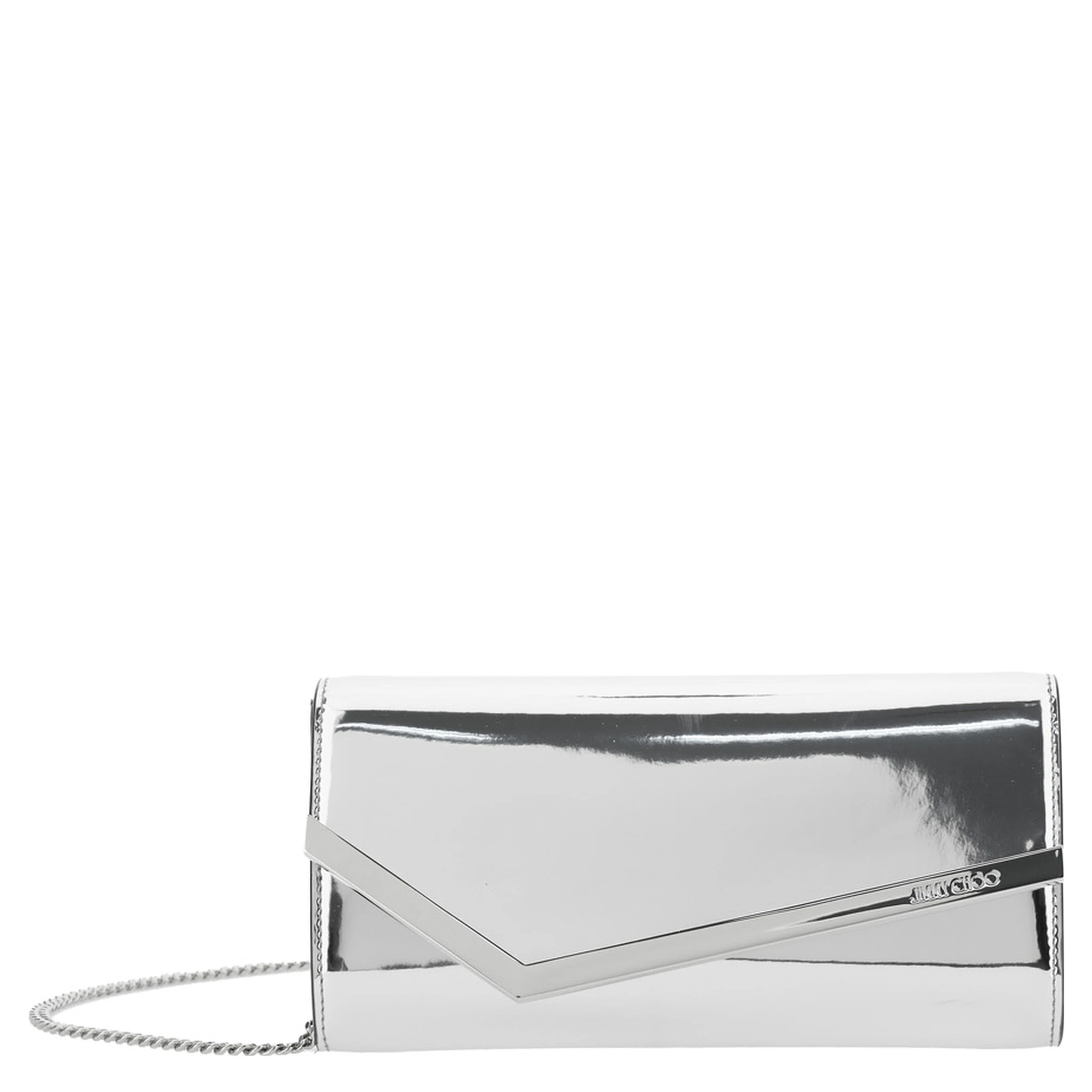 Emmie Metallic Envelope Clutch with Logo Lettering on the Front and Chain-Link Shoulder Strap in Leather and Fabric Blend Woman