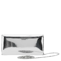 Emmie Metallic Envelope Clutch with Logo Lettering on the Front and Chain-Link Shoulder Strap in Leather and Fabric Blend Woman