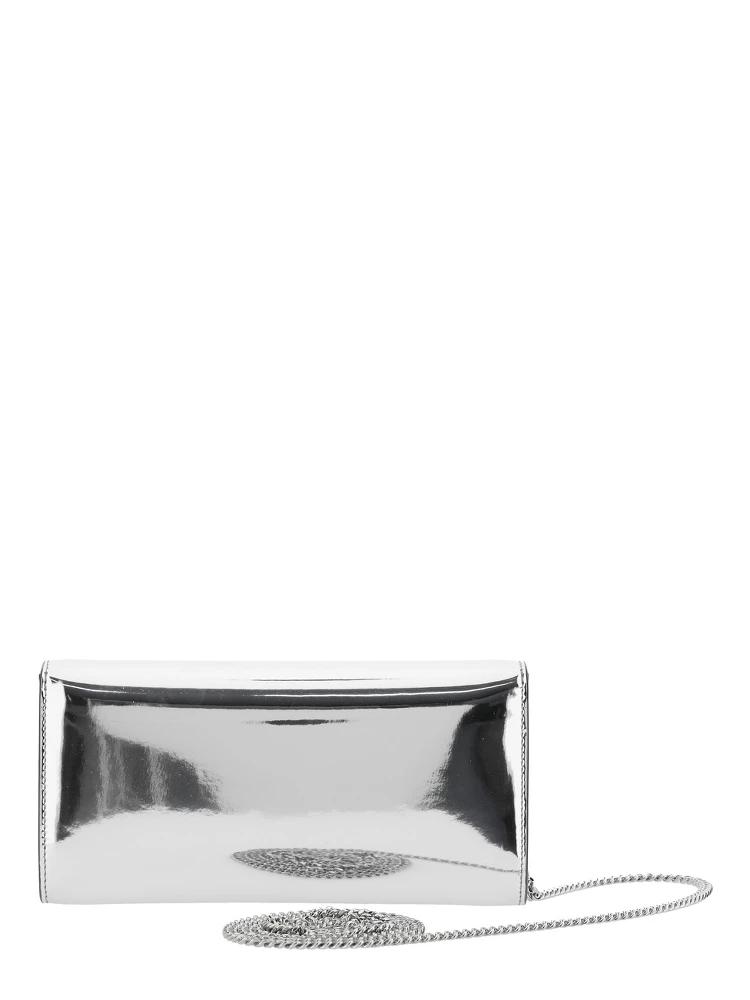 Emmie Metallic Envelope Clutch with Logo Lettering on the Front and Chain-Link Shoulder Strap in Leather and Fabric Blend Woman alternative