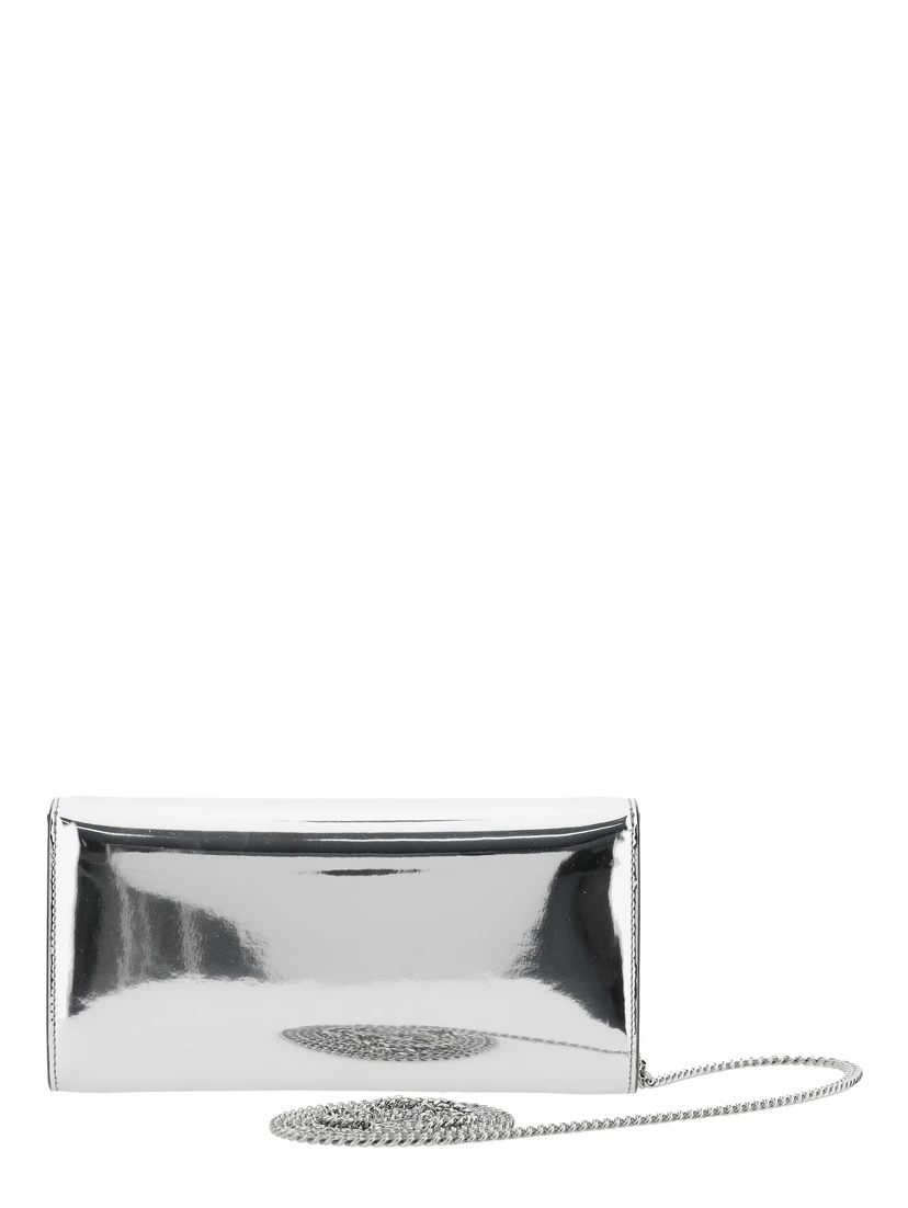 Emmie Metallic Envelope Clutch with Logo Lettering on the Front and Chain-Link Shoulder Strap in Leather and Fabric Blend Woman
