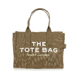 The Large Tote Green Tote Bag with Contrasting Logo Print in Cotton Black Woman