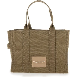 The Large Tote Green Tote Bag with Contrasting Logo Print in Cotton Black Woman