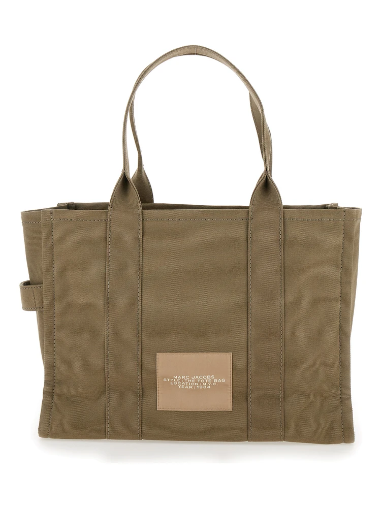 The Large Tote Green Tote Bag with Contrasting Logo Print in Cotton Black Woman alternative