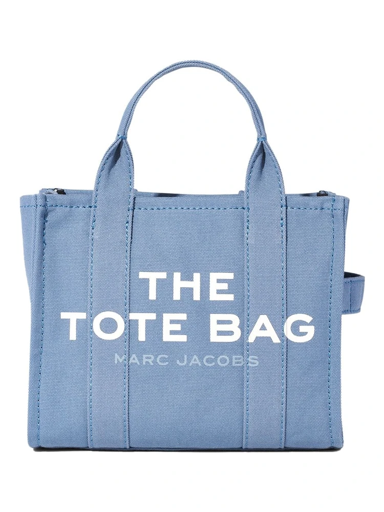 Traveler Handbag Light Blue Mini Tote Bag with Logo in Fabric Woman