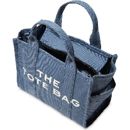 Traveler Handbag Light Blue Mini Tote Bag with Logo in Fabric Woman