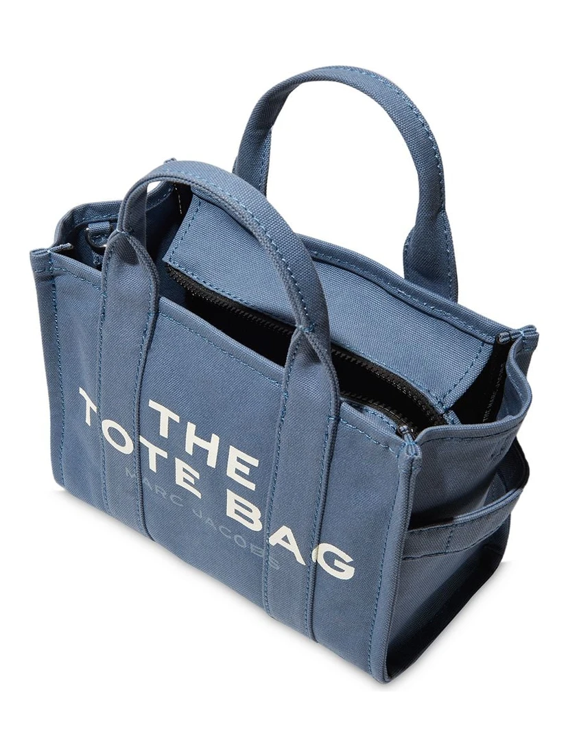 Traveler Handbag Light Blue Mini Tote Bag with Logo in Fabric Woman