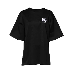 Black Cotton DG Logo Embroidery Top  T-shirt