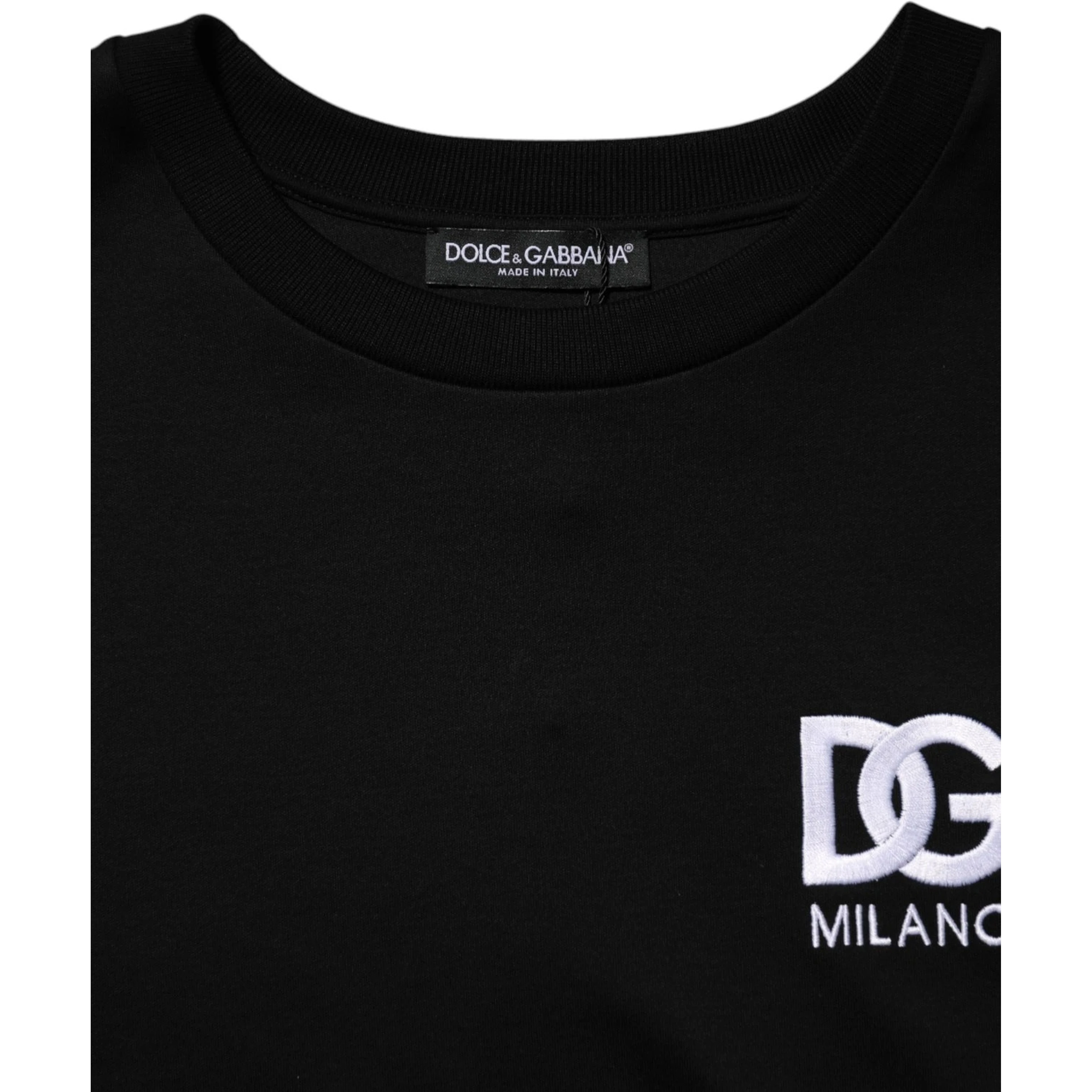 Black Cotton DG Logo Embroidery Top  T-shirt