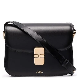 Grance Black Small Crossbody Bag wirh Embossed Logo Lettering on the Front and Adjustable Shoulder Strap in Leather Woman