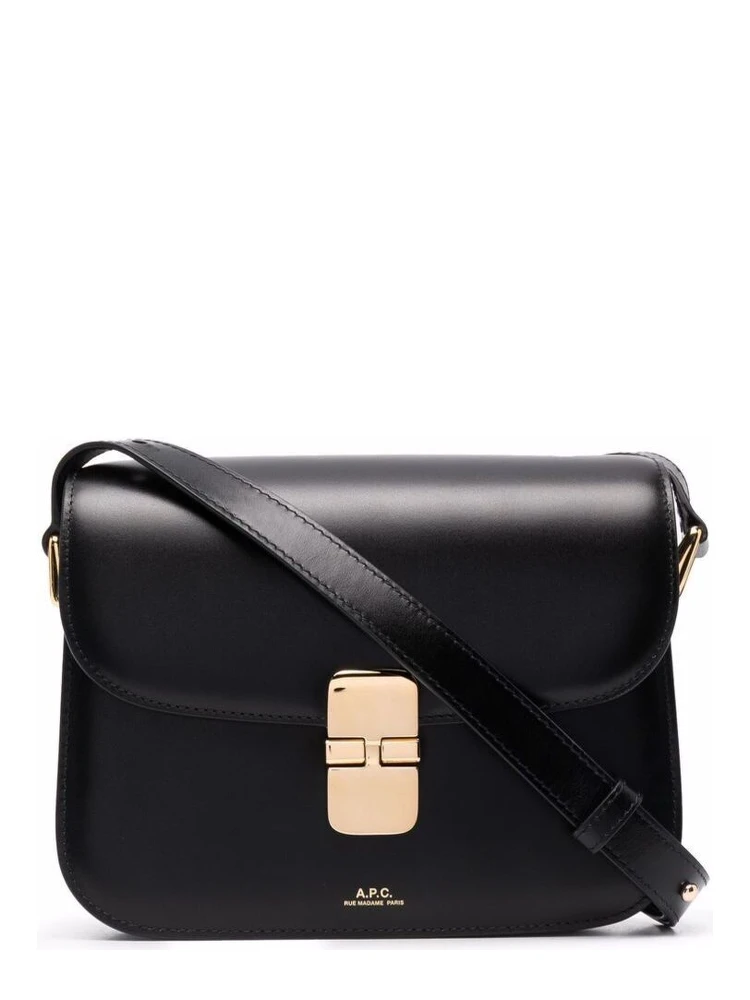 Grance Black Small Crossbody Bag wirh Embossed Logo Lettering on the Front and Adjustable Shoulder Strap in Leather Woman