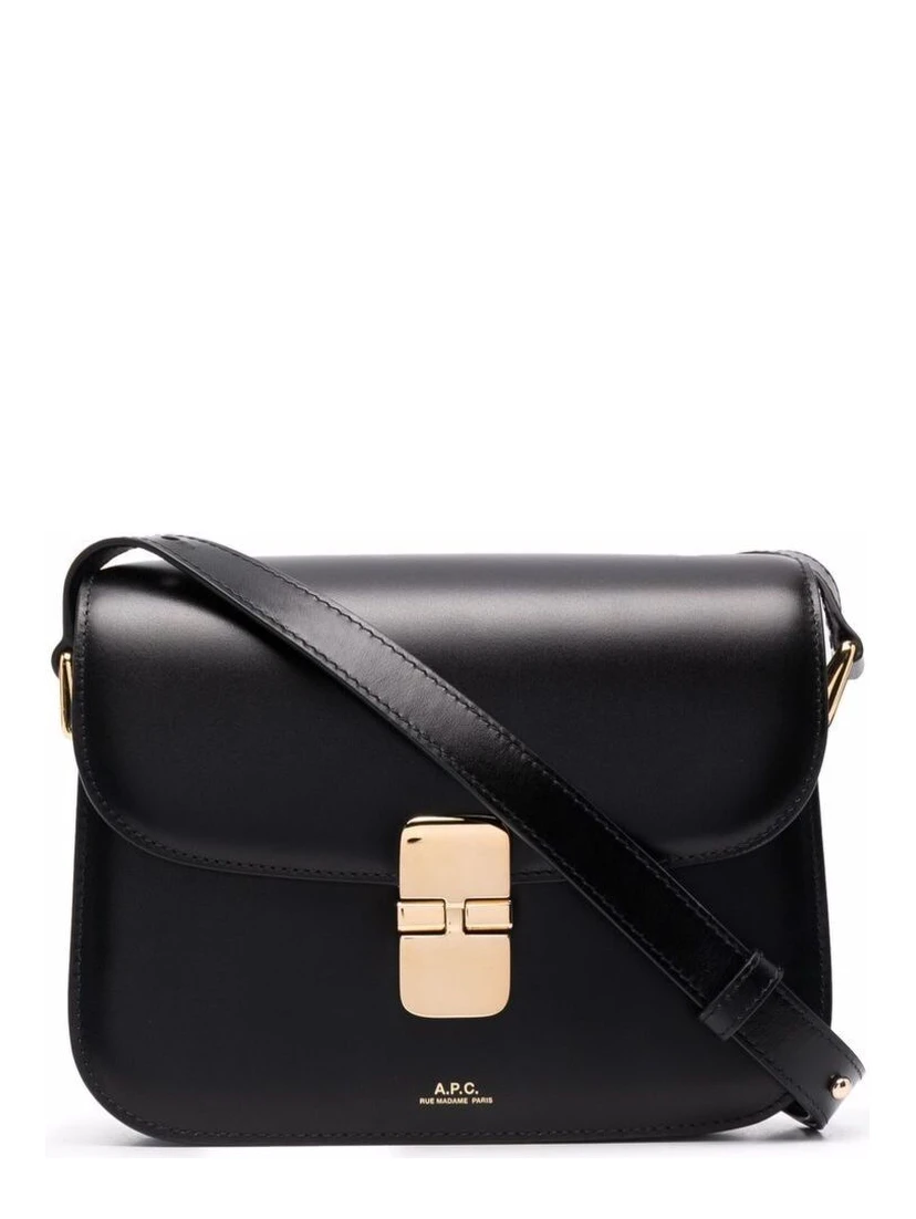 Grance Black Small Crossbody Bag wirh Embossed Logo Lettering on the Front and Adjustable Shoulder Strap in Leather Woman