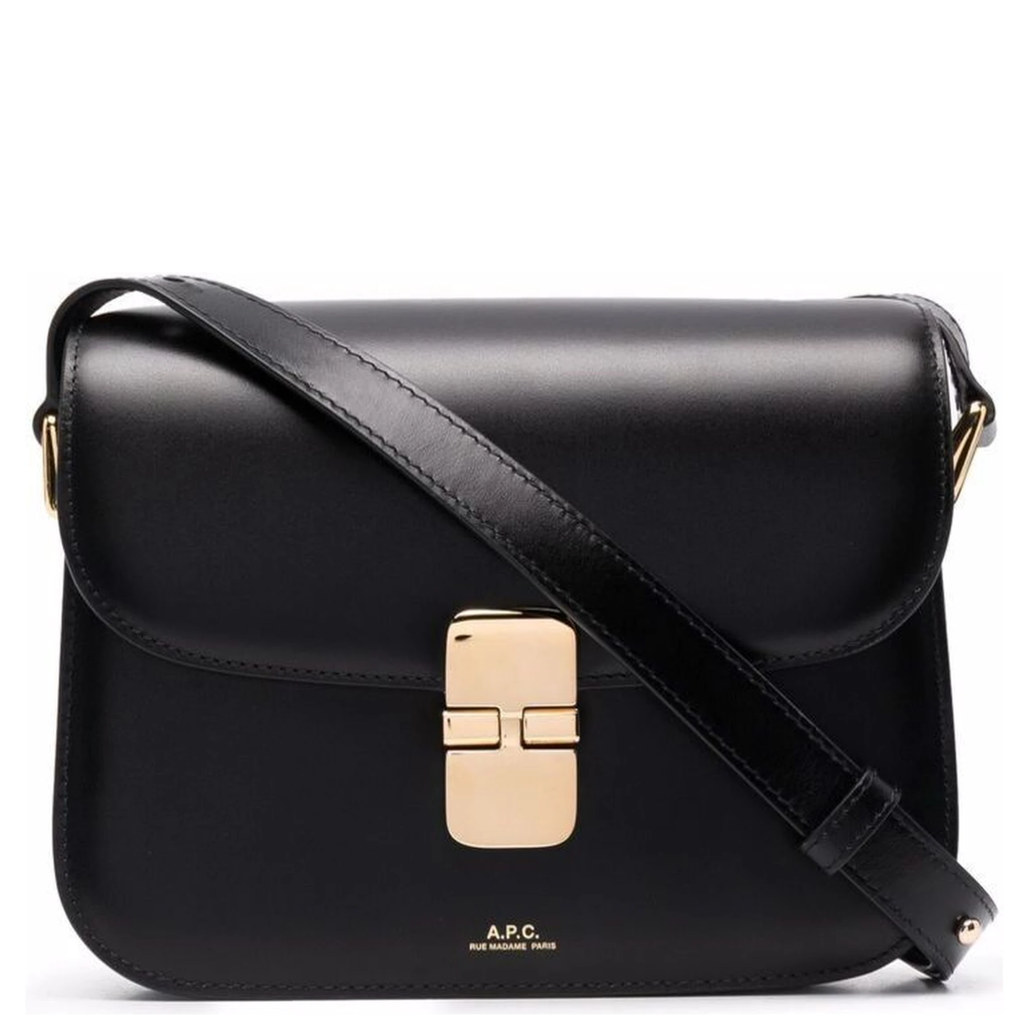 Grance Black Small Crossbody Bag wirh Embossed Logo Lettering on the Front and Adjustable Shoulder Strap in Leather Woman