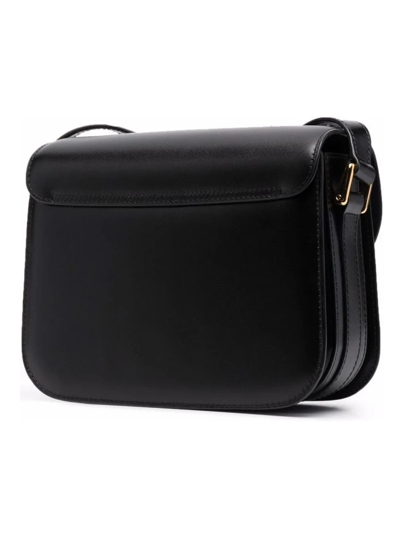 Grance Black Small Crossbody Bag wirh Embossed Logo Lettering on the Front and Adjustable Shoulder Strap in Leather Woman