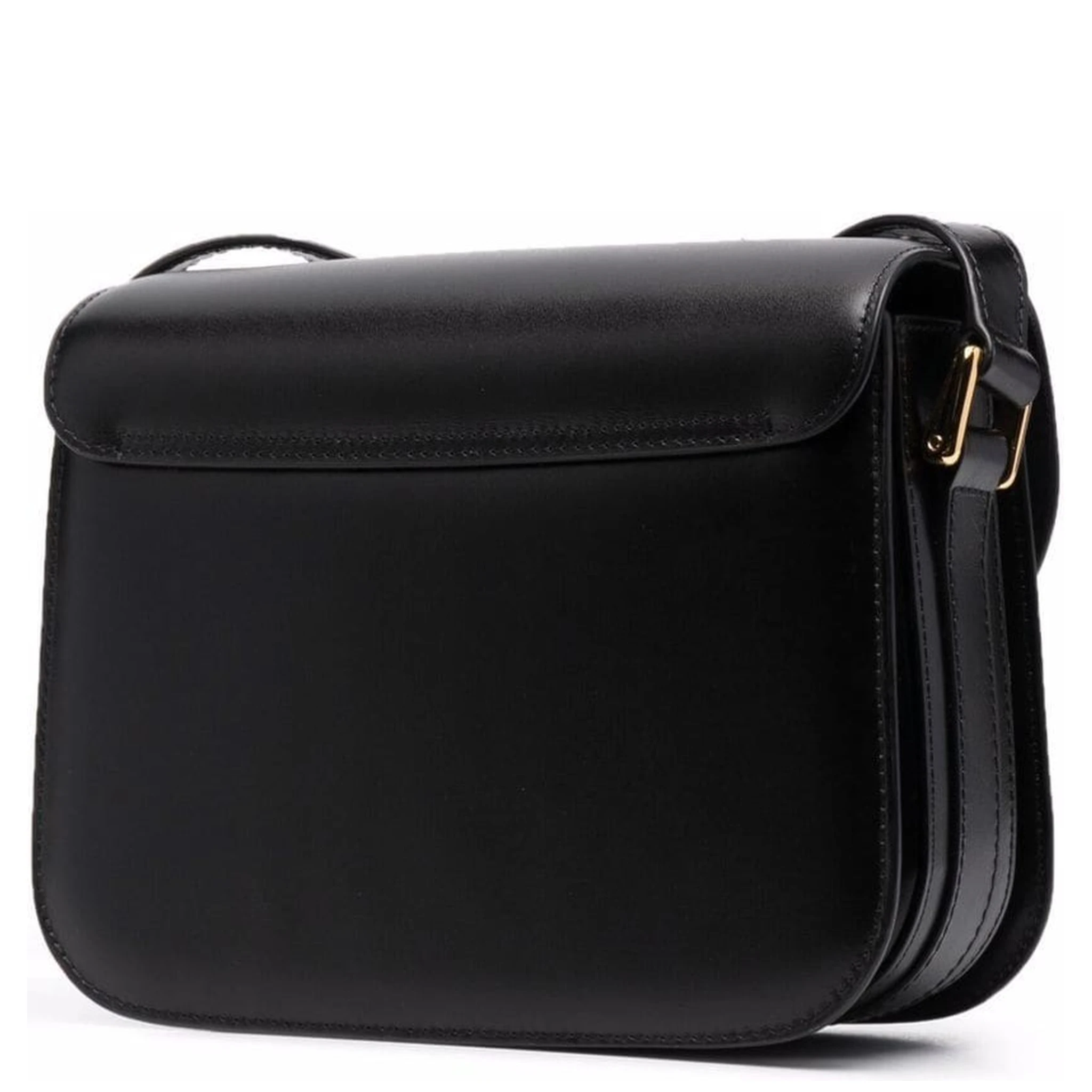 Grance Black Small Crossbody Bag wirh Embossed Logo Lettering on the Front and Adjustable Shoulder Strap in Leather Woman