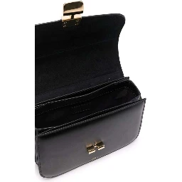 Grance Black Small Crossbody Bag wirh Embossed Logo Lettering on the Front and Adjustable Shoulder Strap in Leather Woman