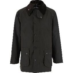 جاكيت بيديل الأخضر بشعار مطرز في الأمام مصنوع من قماش تقني رجالي