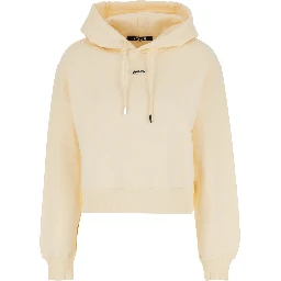 Le Hoodie Gros Grain Beige Cropped Hoodie with Drawstring Hood and Logo Patch on the Front in Cotton Woman
