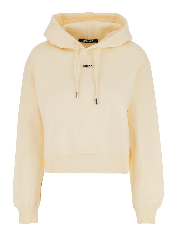 Le Hoodie Gros Grain Beige Cropped Hoodie with Drawstring Hood and Logo Patch on the Front in Cotton Woman