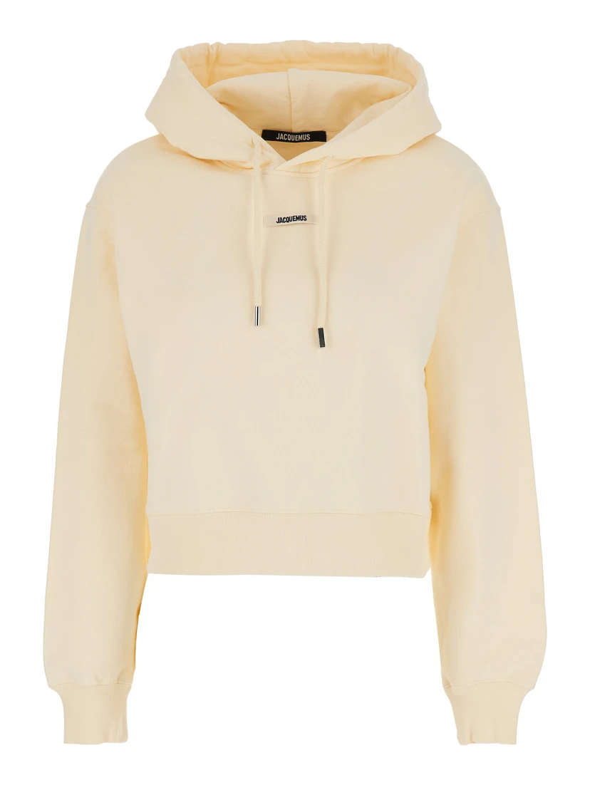 Le Hoodie Gros Grain Beige Cropped Hoodie with Drawstring Hood and Logo Patch on the Front in Cotton Woman