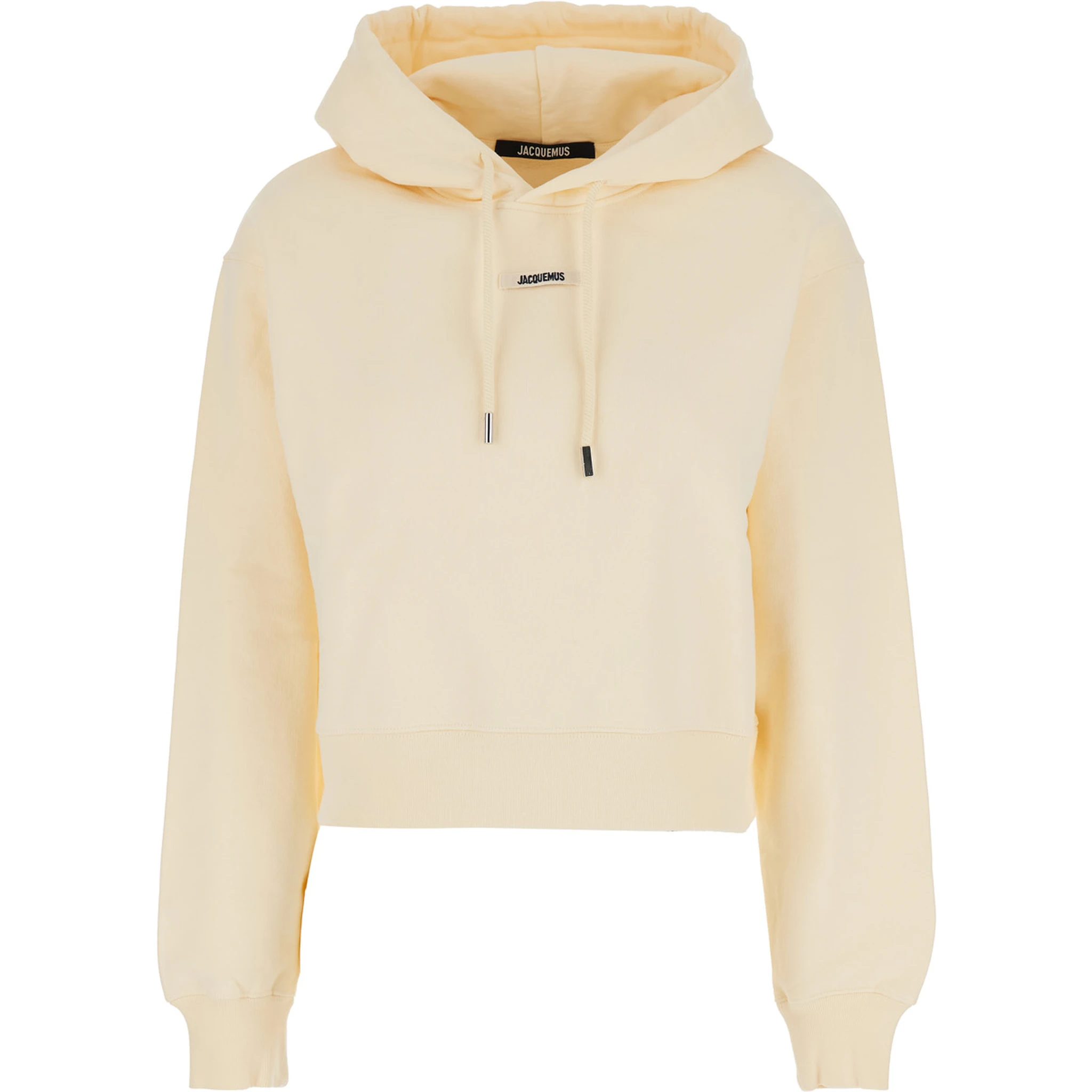Le Hoodie Gros Grain Beige Cropped Hoodie with Drawstring Hood and Logo Patch on the Front in Cotton Woman