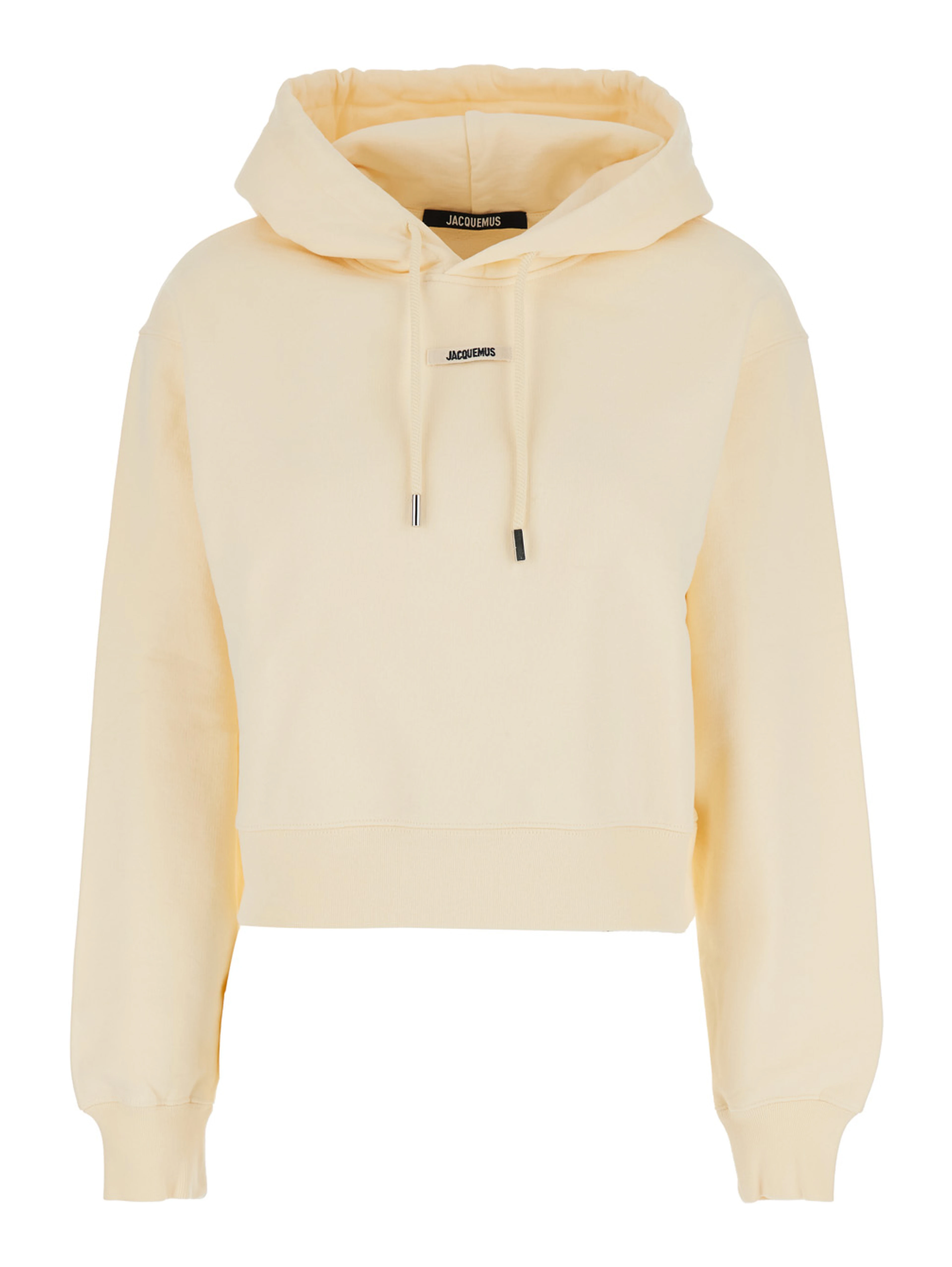 Le Hoodie Gros Grain Beige Cropped Hoodie with Drawstring Hood and Logo Patch on the Front in Cotton Woman