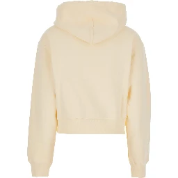 Le Hoodie Gros Grain Beige Cropped Hoodie with Drawstring Hood and Logo Patch on the Front in Cotton Woman