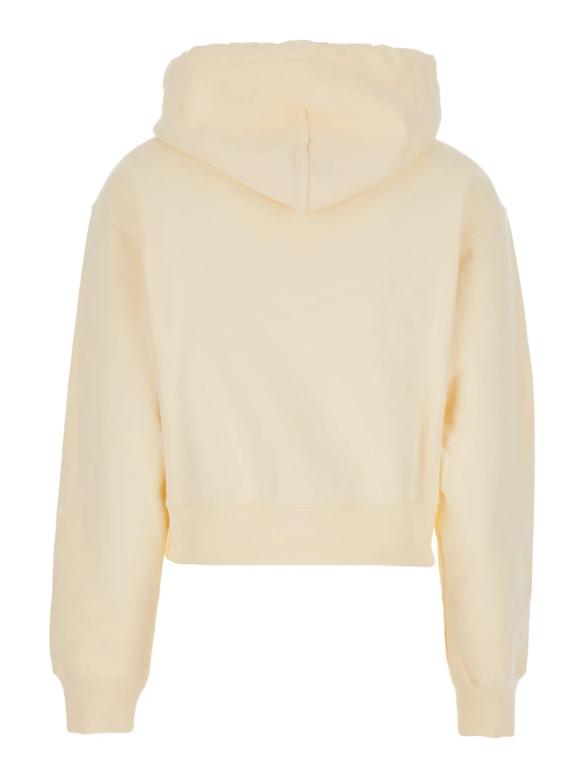 Le Hoodie Gros Grain Beige Cropped Hoodie with Drawstring Hood and Logo Patch on the Front in Cotton Woman