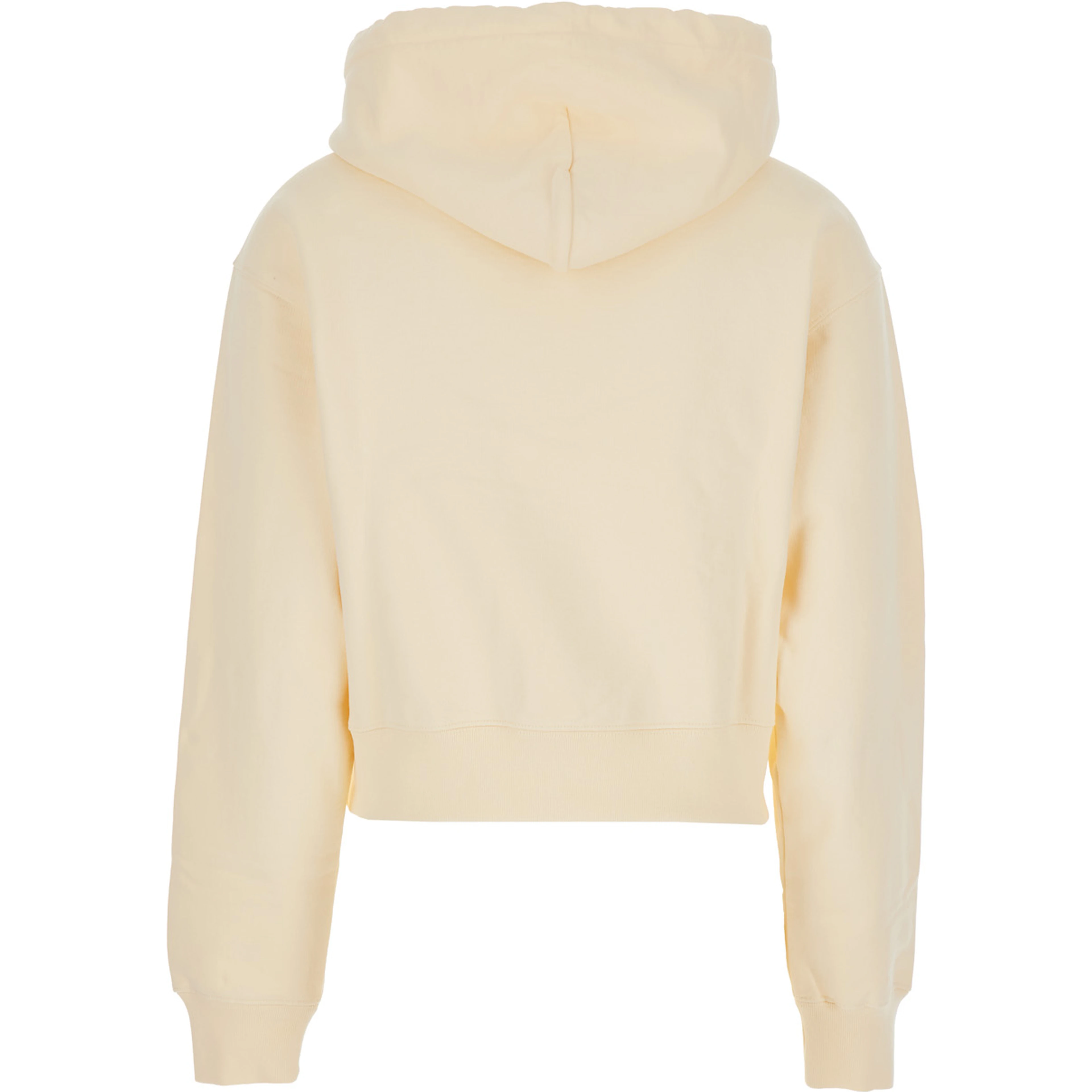 Le Hoodie Gros Grain Beige Cropped Hoodie with Drawstring Hood and Logo Patch on the Front in Cotton Woman