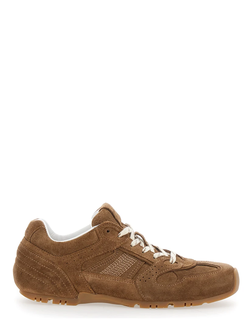Tb.56 Brown Low Top Sneakers with Logo Lettering on the Tongue and Perforated Details in Suede Woman