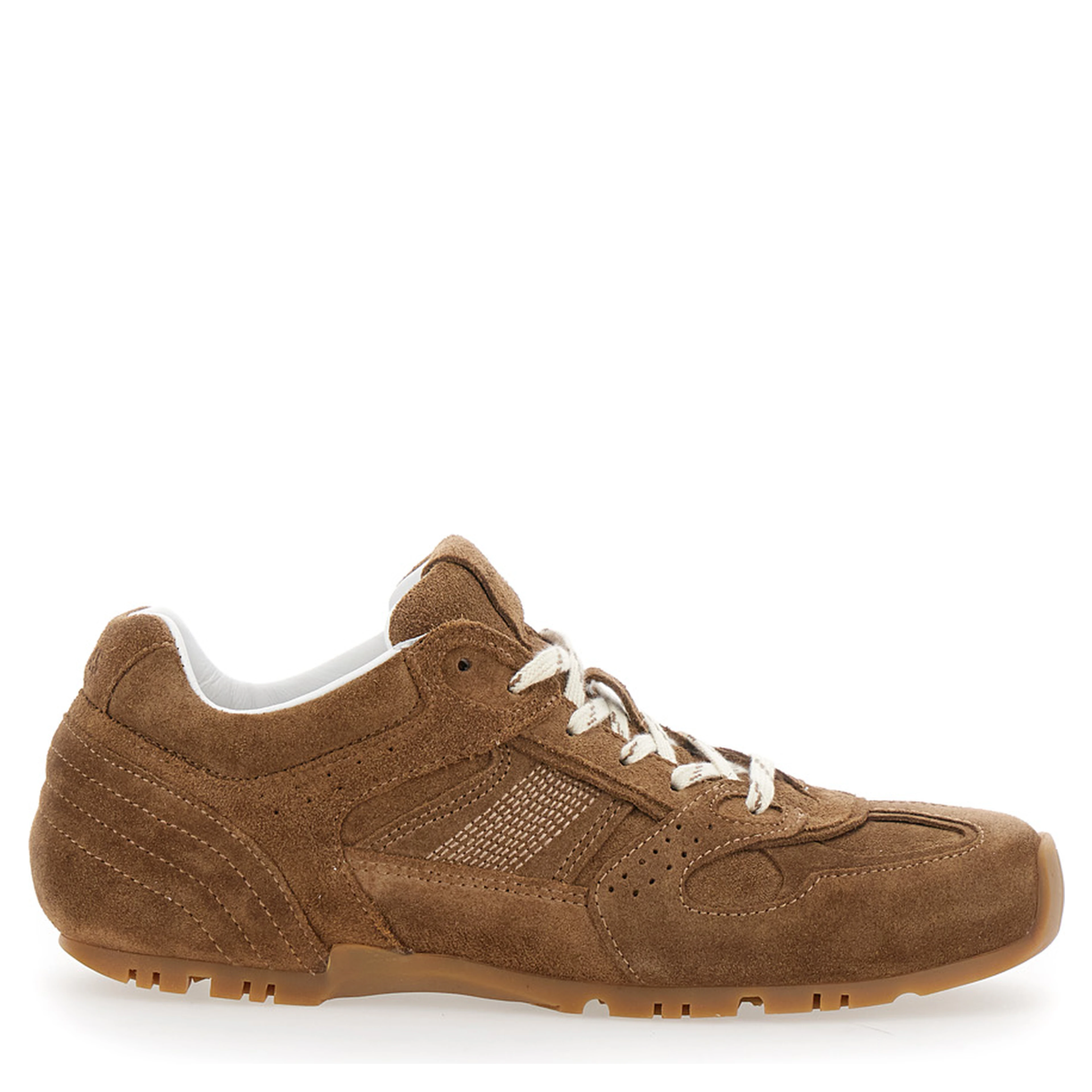 Tb.56 Brown Low Top Sneakers with Logo Lettering on the Tongue and Perforated Details in Suede Woman