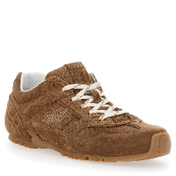 Tb.56 Brown Low Top Sneakers with Logo Lettering on the Tongue and Perforated Details in Suede Woman