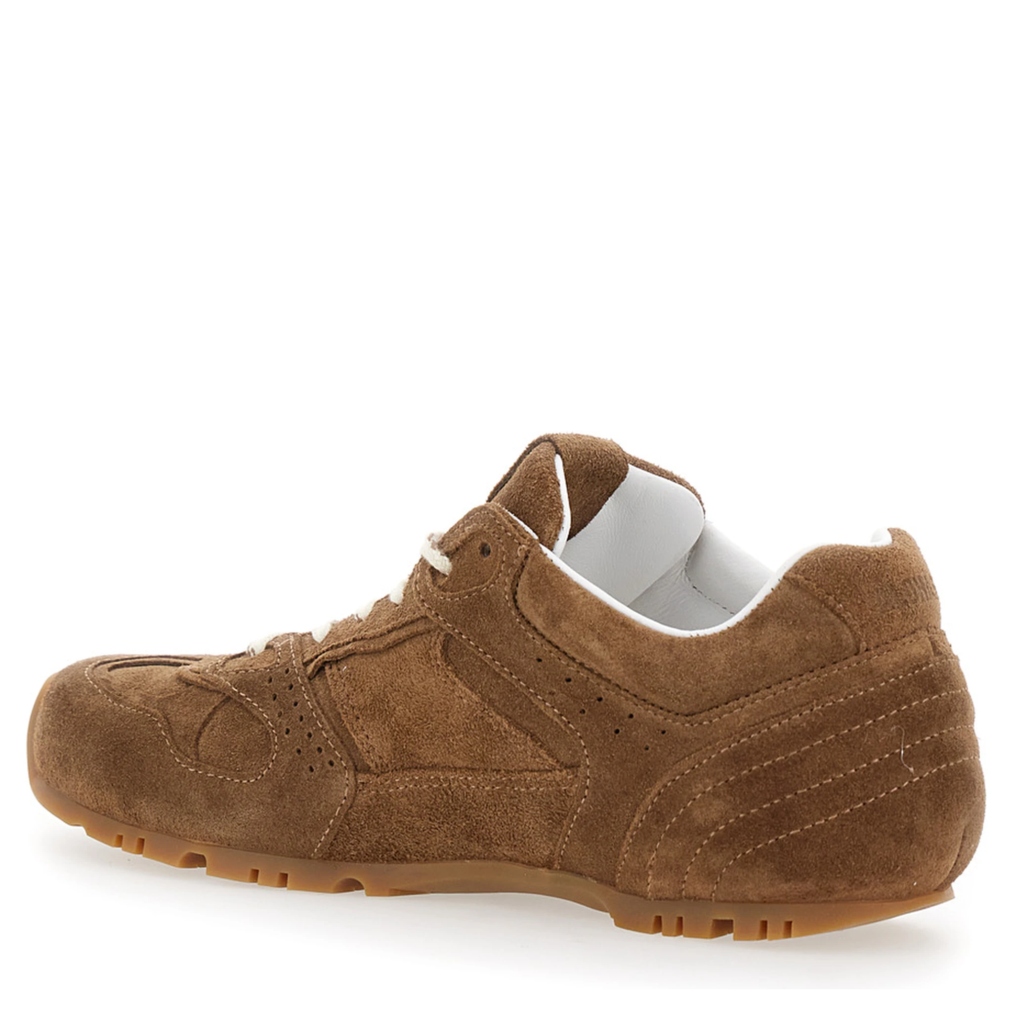 Tb.56 Brown Low Top Sneakers with Logo Lettering on the Tongue and Perforated Details in Suede Woman