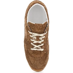 Tb.56 Brown Low Top Sneakers with Logo Lettering on the Tongue and Perforated Details in Suede Woman
